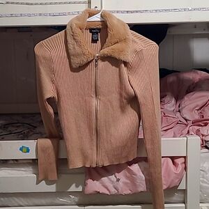 Zipper long-sleeved with short fur collar